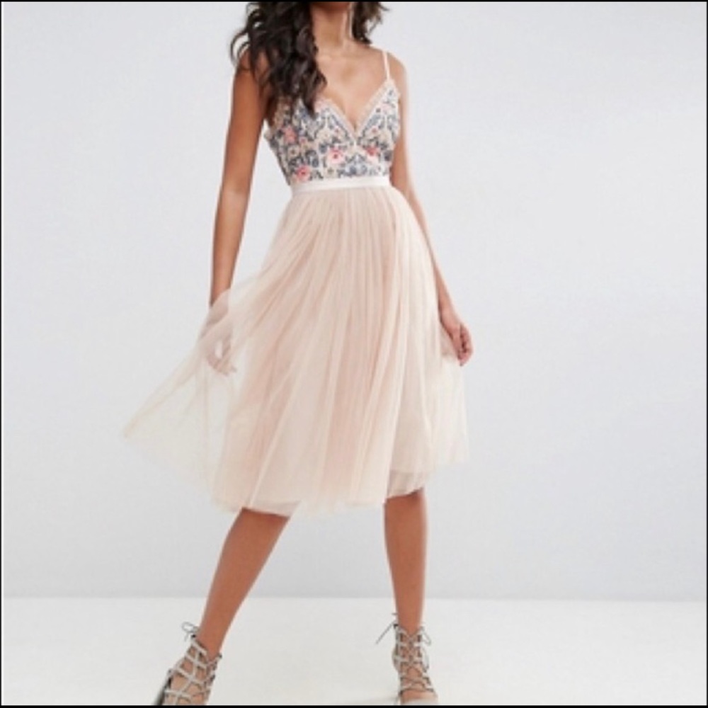 NEW needle thread embroidered whisper dress pink